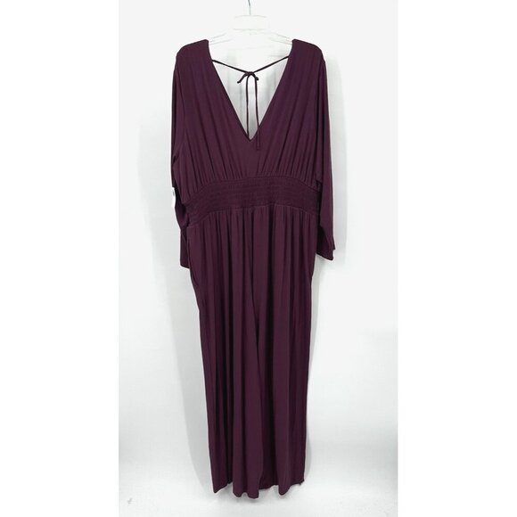 NEW OLD NAVY jumpsuit v neck wide leg knit waist defined cherry bark plus XXL - Picture 8 of 14